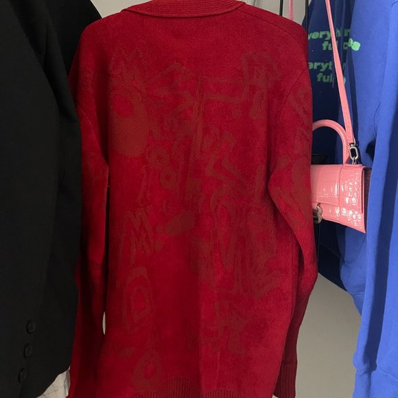 We11Done welldone red Logo Graffiti All Over cardigan coat - Picture 3 of 4